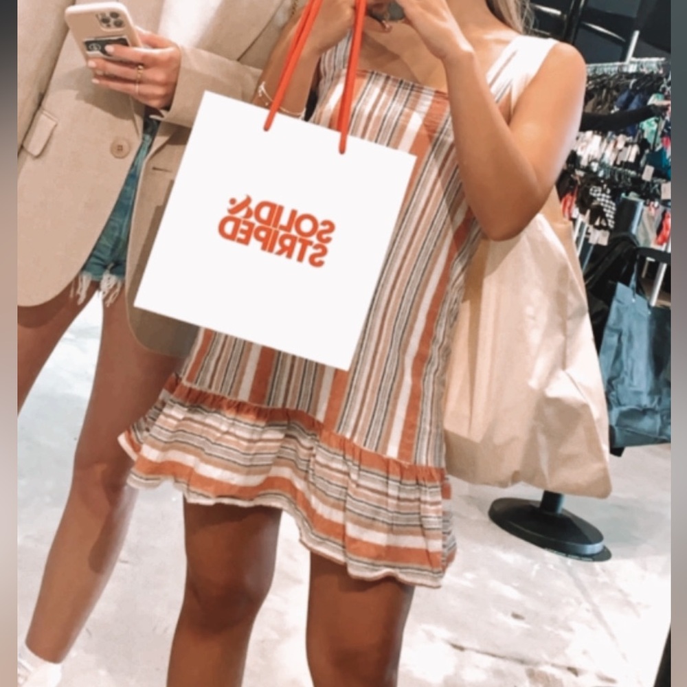 Striped Mini Dress in Orange and White